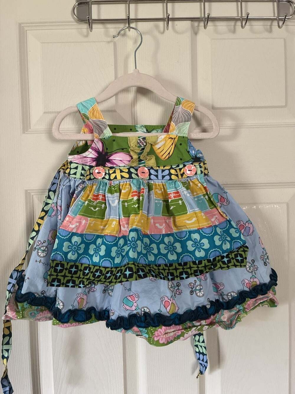 Matilda Jane Apron Dress Size 12M Multi Color Patterned Ruffle